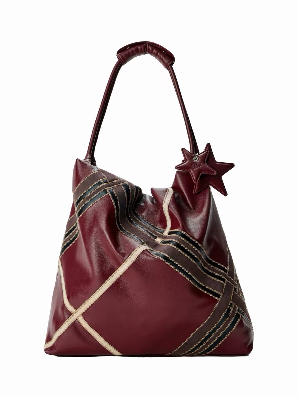 ECODAY Leather Star Accent Hobo Bag - Burgundy